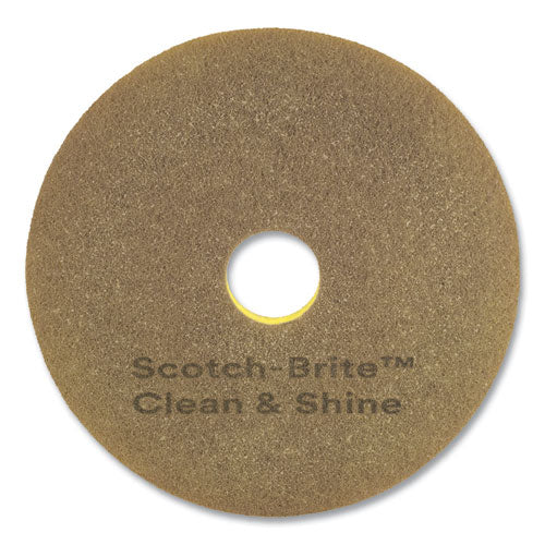 Scotch-Brite 09545 Clean and Shine Pad, 16" Diameter, Brown/Yellow, 5/Carton
