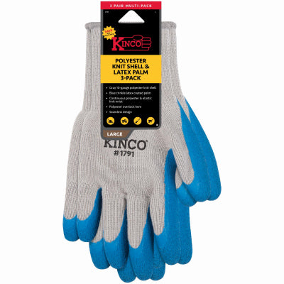 Kinco International 1791-3PK-L 3PK LG Poly GRY Glove