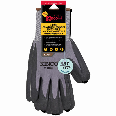 Kinco International 1888-3PK-L 3PK LG GRY Nyl Glove