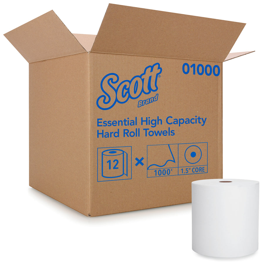 Scott 01000 Scott High Capacity Hard Roll Towel White 8" x 1000' 12/CS