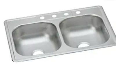 33" x 22" Stainless Steel Double Bowl Kitchen Sink