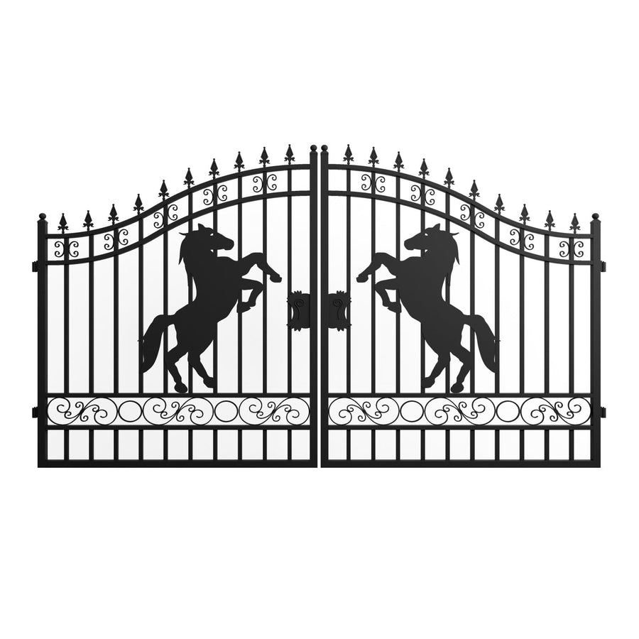 12x8 ft Dual Swing Driveway Steel Gate