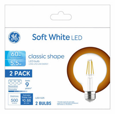 GE 2PK 5.5W CL G25 Bulb