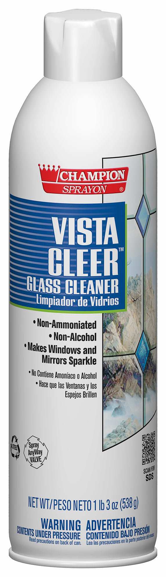 Chase Products 438-5155 Aerosol Glass Cleaner NO ammonia Vista Clear 20oz 12/CS