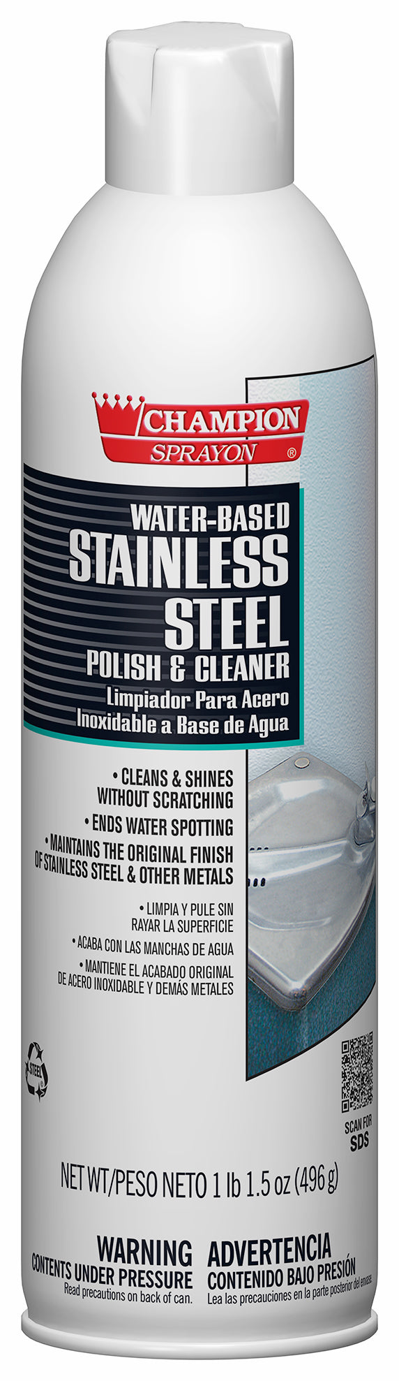 Chase Products 438-5153 Aerosol Stainless Steel Water-Based Cleaner 18oz 12/CS