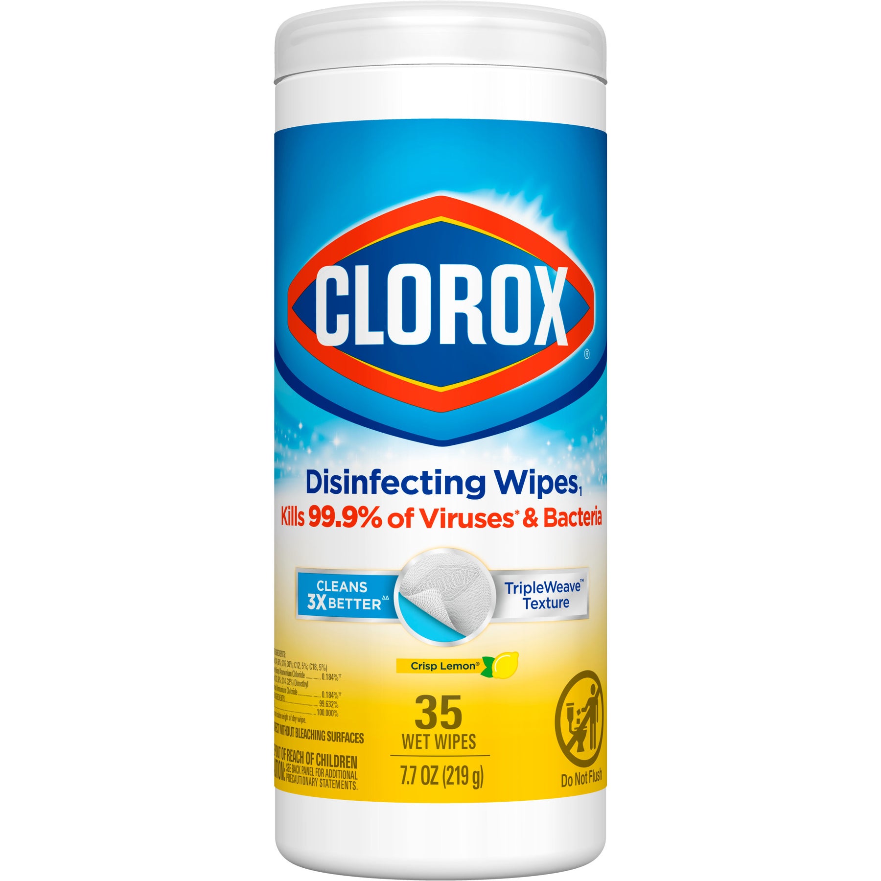 Clorox 01594 Bleach Free Disinfecting Wipes 35 Count Crisp Lemon 12/CS