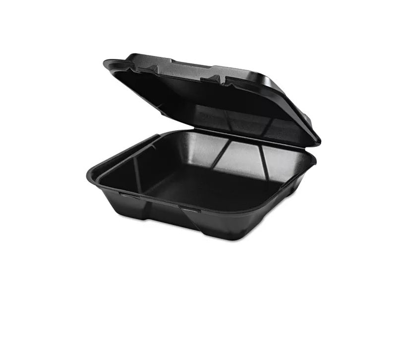 Genpak SN200-3L Large 1-Comp Hinged Container 9-3/16"x9-9/16"x2-21/32" Black Foam 200/CS
