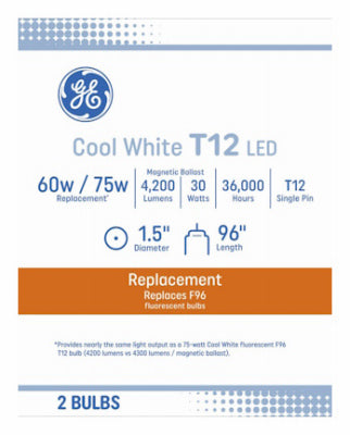 GE 2PK 30W 96" T12 Bulb
