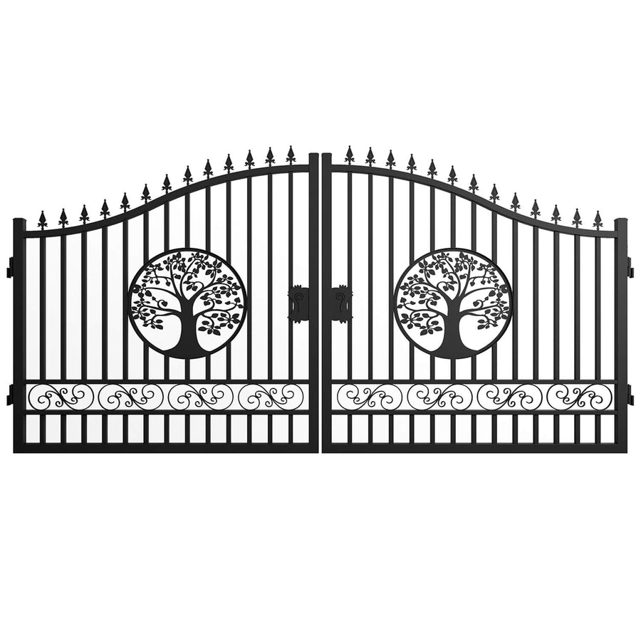 14x8 ft Steel Dual Swing Driveway Gate with Wider Goalposts