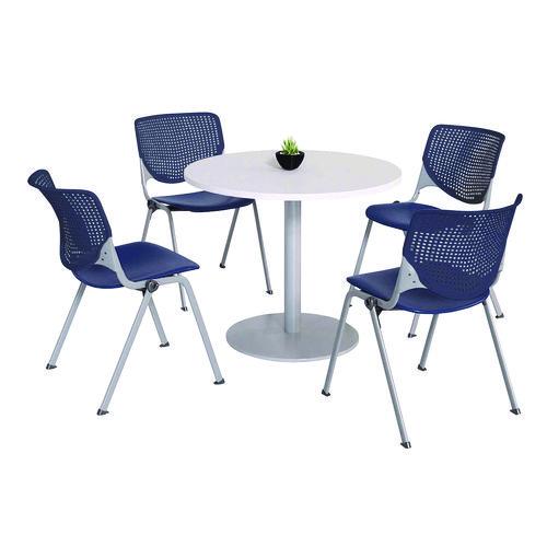 KFI Studios 811774036665 Pedestal Table with Four Navy Kool Series Chairs, Round, 36" Dia x 29h, Designer White