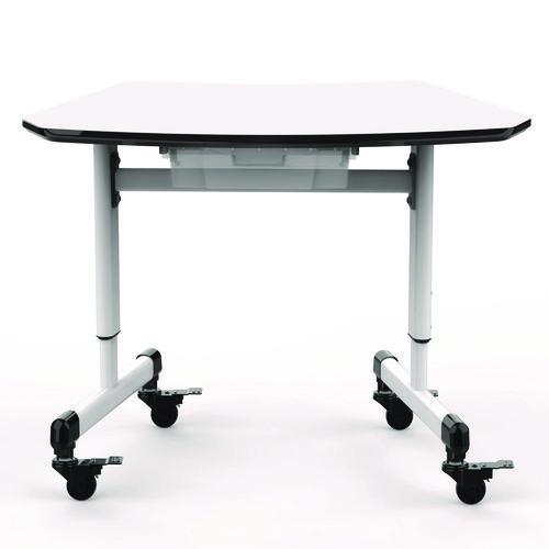 Luxor MBS-DESK Height-Adjustable Trapezoid Student Desk with Drawer, 60.25 x 21 x 32 to 38, White
