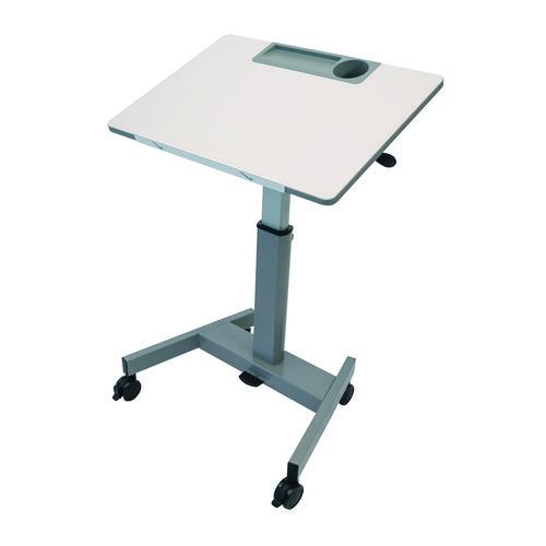 Luxor Student-P-Tilt Pneumatic Adjustable Height Flip Top Student Desk, 27.5 x 19.5 x 26.25 to 42, White/Gray