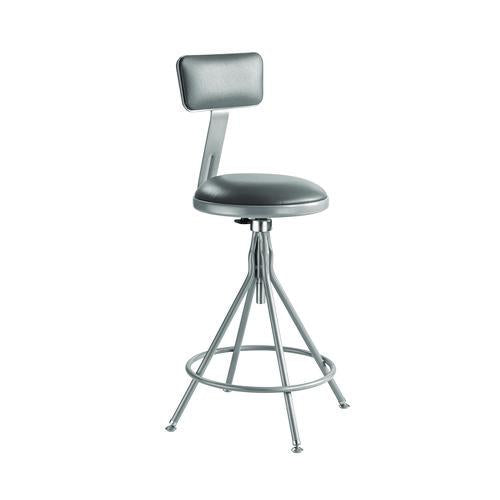 NPS 6524HB 6500 Series Height Adj Heavy Duty Vinyl Swivel Stool with Backrest, Supports Up to 500 lb, 24" to 30" Seat Height, Gray