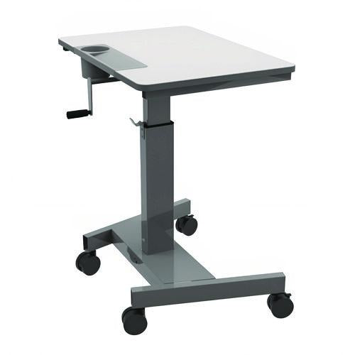 Luxor STUDENT-C Sit Stand Student Desk with Crank Handle, 27.5 x 19.5 x 26.25 to 42, White/Gray
