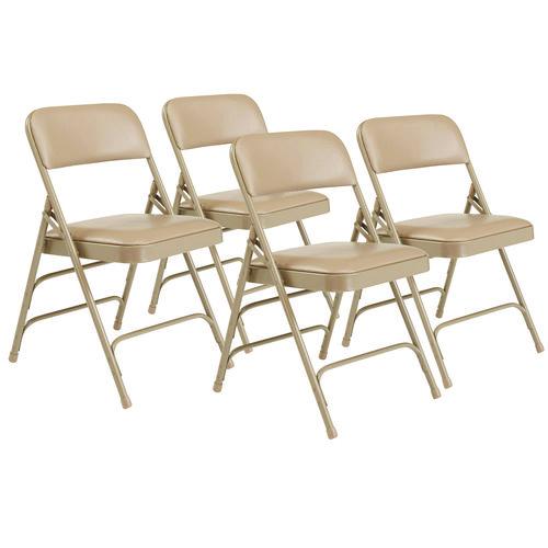 NPS 1301 1300 Series Premium Vinyl Upholstered Triple Brace Double Hinge Folding Chair, Supports 500 lb, Beige Seat/Back/Base, 4/CT