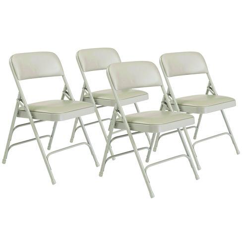 NPS 1302 1300 Series Premium Vinyl Upholstered Triple Brace Double Hinge Folding Chair, Supports 500 lb, Gray Seat/Back/Base, 4/Carton