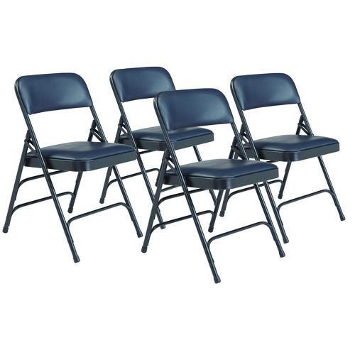 NPS 1304 1300 Series Premium Vinyl Upholstered Triple Brace Double Hinge Folding Chair, Supports 500 lb, Blue Seat/Back/Base, 4/Carton