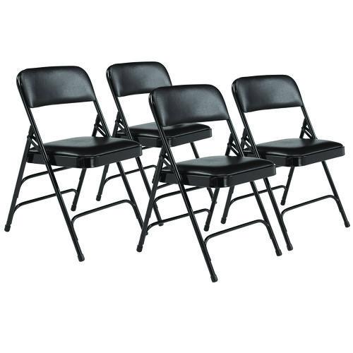 NPS 1310 1300 Series Premium Vinyl Upholstered Triple Brace Double Hinge Folding Chair, Supports 500 lb, Black Seat/Back/Base, 4/CT