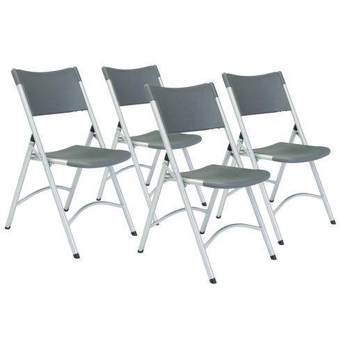 NPS 620 600 Series Heavy Duty Plastic Folding Chair, Supports Up to 500 lb, 18" Seat Height, Gray Seat/Back, Silver Base, 4/Carton