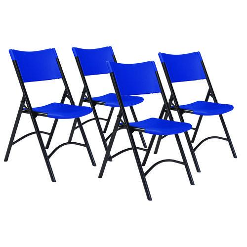 NPS 604 600 Series Heavy Duty Plastic Folding Chair, Supports Up to 500 lb, 18" Seat Height, Blue Seat/Back, Black Base, 4/Carton