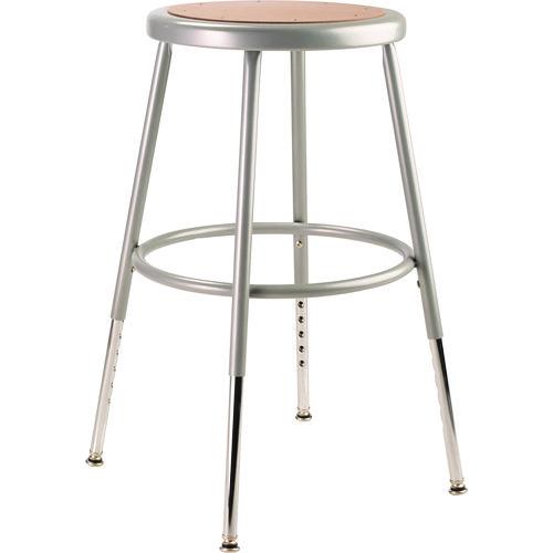 NPS 6218H 6200 Series Height Adjustable Heavy Duty Steel Stool, Backless, Supports 500lb, 19" to 27" Seat Height, Brown Seat, Gray Base