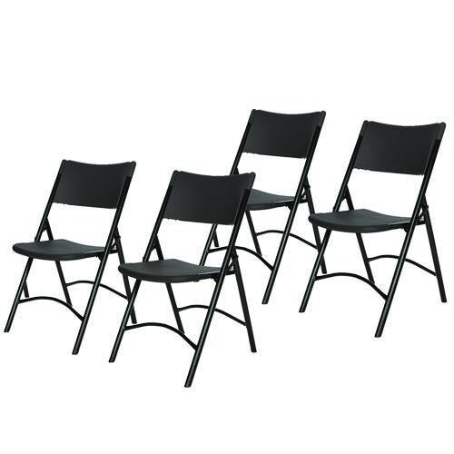 NPS 610 600 Series Heavy Duty Plastic Folding Chair, Supports Up to 500 lb, 18" Seat Height, Black Seat/Back/Base, 4/Carton