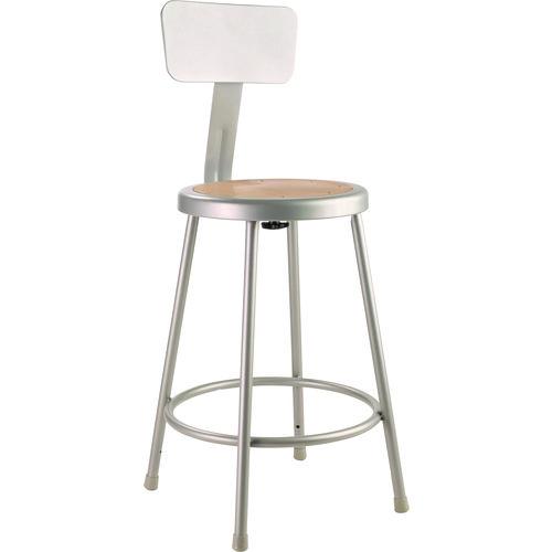 NPS 6224B 6200 Series Heavy Duty Steel Stool With Backrest, Supports Up to 500 lb, 24" Seat Height, Brown Seat, Gray Back/Base