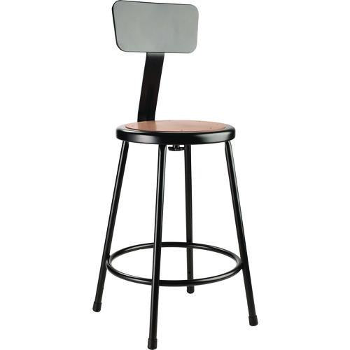 NPS 6224B10 6200 Series Heavy Duty Steel Stool With Backrest, Supports Up to 500 lb, 24" Seat Height, Brown Seat, Black Back/Base