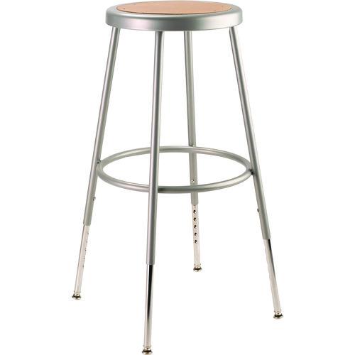 NPS 6224H 6202 Series Height Adjustable Heavy Duty Steel Stool, Backless, Supports 500 lb, 25" to 33" Seat Height, Brown Seat/Gray Base
