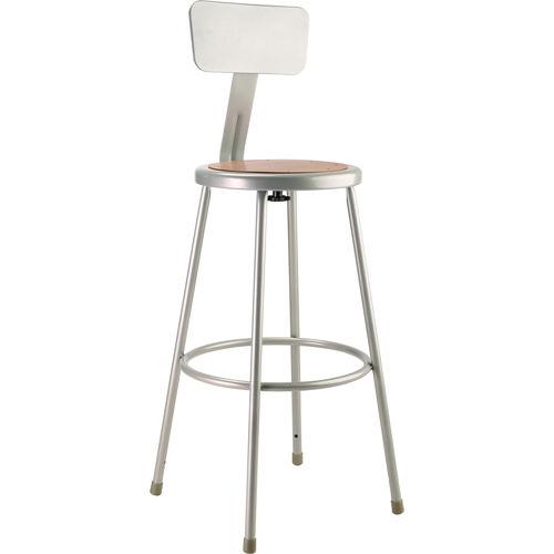 NPS 6230B 6200 Series Heavy Duty Steel Stool With Backrest, Supports Up to 500 lb, 30" Seat Height, Brown Seat, Gray Back/Base