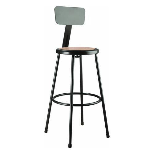 NPS 6230B10 6200 Series Heavy Duty Steel Stool With Backrest, Supports Up to 500 lb, 30" Seat Height, Brown Seat, Black Back/Base