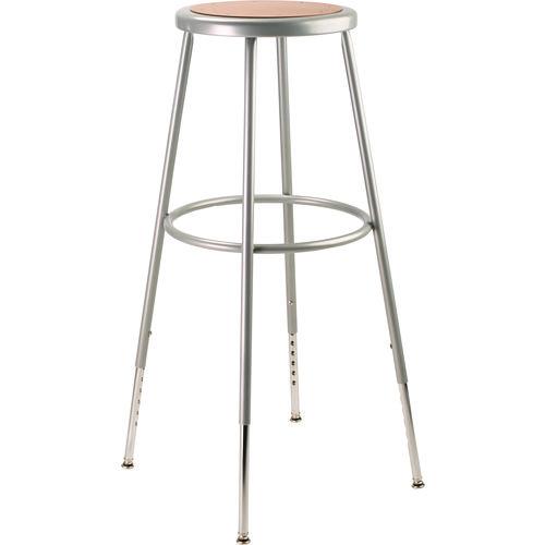 NPS 6230H 6200 Series Height Adjustable Heavy Duty Steel Stool, Backless, Supports 500lb, 31" to 39" Seat Height, Brown Seat, Gray Base