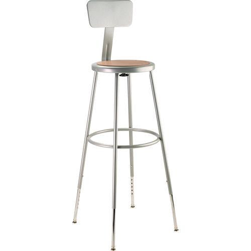 NPS 6230HB 6200 Series Height Adjustable Heavy Duty Steel Stool With Backrest, 32" to 39" Seat Height, Brown Seat, Gray Back/Base