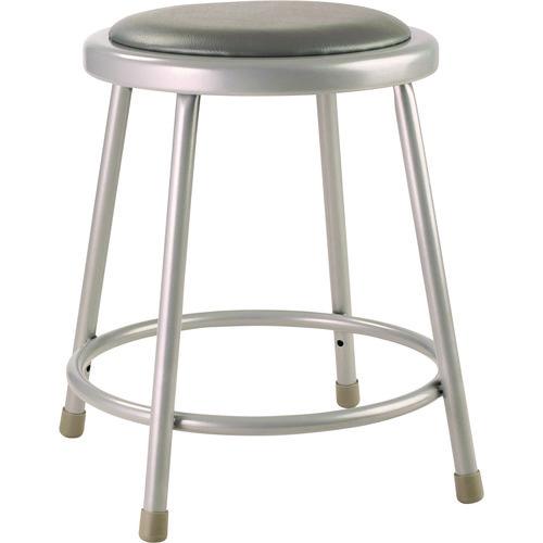NPS 6418 6400 Series Fixed Height Heavy Duty Vinyl Padded Steel Stool, Backless, Supports 500 lb, 18" Seat Height, Gray Seat/Base