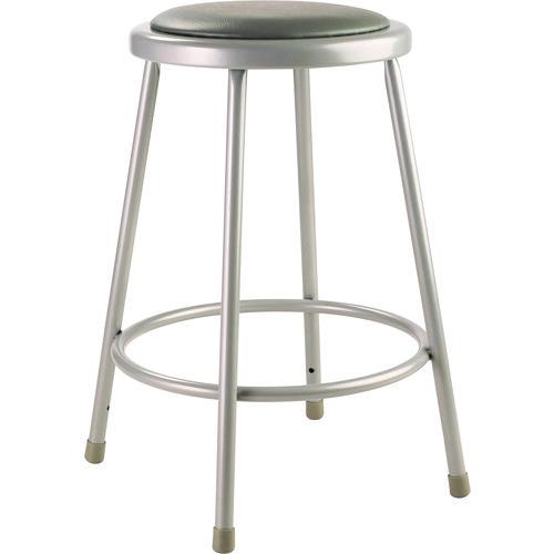 NPS 6424 6400 Series Fixed Height Heavy Duty Vinyl Padded Steel Stool, Backless, Supports 500 lb, 24" Seat Height, Gray Seat/Base