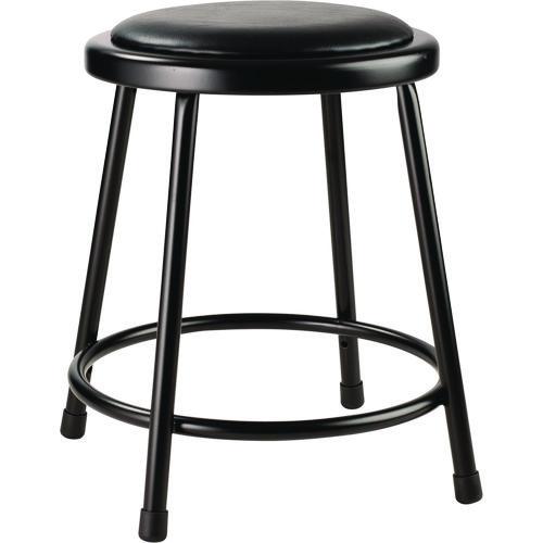 NPS 641810 6400 Series Fixed Height Heavy Duty Vinyl Padded Steel Stool, Backless, Supports 500 lb, 18" Seat Height, Black Seat/Base
