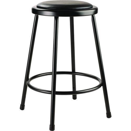 NPS 642410 6400 Series Fixed Height Heavy Duty Vinyl Padded Steel Stool, Backless, Supports 500 lb, 24" Seat Height, Black Seat/Base