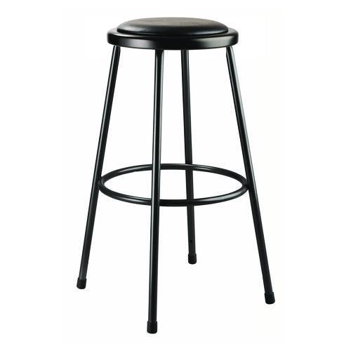 NPS 643010 6400 Series Fixed Height Heavy Duty Vinyl Padded Steel Stool, Backless, Supports 500 lb, 30" Seat Height, Black Seat/Base