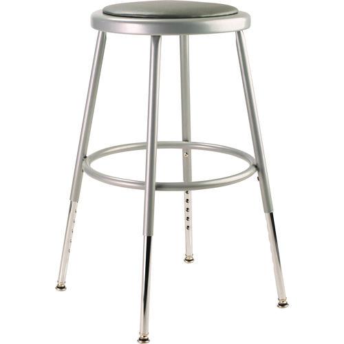 NPS 6418H 6400 Series Height Adjustable HD Vinyl Padded Steel Stool, Backless, Supports 500 lb, 18.5"-26.5" Seat Height, Gray Seat/Base
