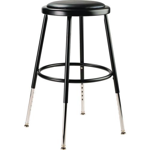 NPS 6418H10 6400 Series Height Adjustable HD Vinyl Padded Steel Stool, Backless, Supports 500lb, 18.5"-26.5" Seat Height, Black Seat/Base