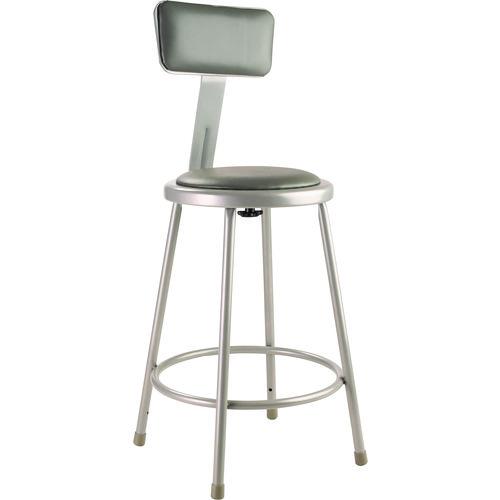 NPS 6424B 6400 Series Heavy Duty Vinyl Padded Steel Stool With Backrest, Supports Up to 500 lb, 24" Seat Height, Gray Seat, Gray Base