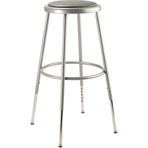NPS 6424H 6400 Series Height Adjustable Heavy Duty Vinyl Padded Steel Stool, Supports 500 lb, 25" to 33" Seat Height, Gray Seat/Base