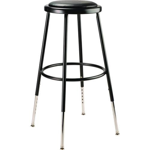 NPS 6424H10 6400 Series Height Adjustable Heavy Duty Vinyl Padded Steel Stool, Supports 500 lb, 25" to 33" Seat Height, Black Seat/Base