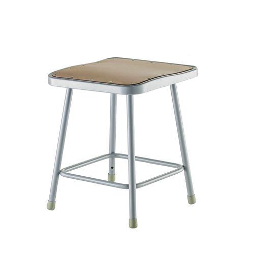 NPS 6318 6300 Series Heavy Duty Square Seat Steel Stool, Backless, Supports Up to 500 lb, 17.5" Seat Height, Brown Seat, Gray Base