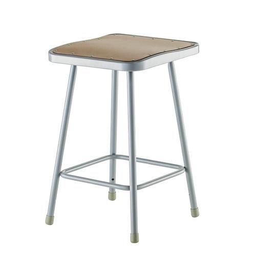 NPS 6324 6300 Series Heavy Duty Square Seat Steel Stool, Backless, Supports Up to 500 lb, 23.25" Seat Height, Brown Seat, Gray Base
