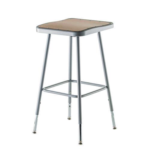 NPS 6324H 6300 Series Height Adjust Heavy Duty Square Seat Steel Stool, Backless, 500lb, 23.75" to 31.75" Height, Brown Seat, Gray Base