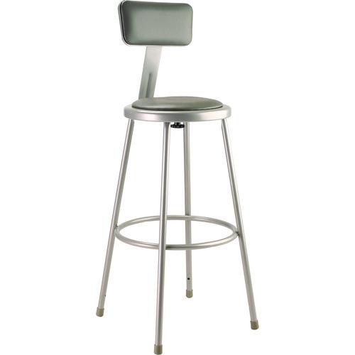 NPS 6430B 6400 Series Heavy Duty Vinyl Padded Stool With Backrest, Supports 500 lb, 30" Seat Height, Gray Seat, Gray Back, Gray Base
