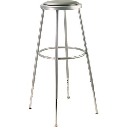 NPS 6430H 6400 Series Height Adjust Heavy Duty Vinyl Padded Steel Stool, Backless, Support 500lb, 30.5" to 38.5" Height, Gray Seat/Base