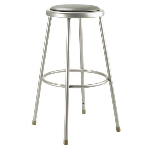 NPS 6430 6400 Series Fixed Height Heavy Duty Vinyl Padded Steel Stool, Backless, Supports 500 lb, 30" Seat Height, Gray Seat/Base