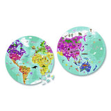 Janod J02655 Cardboard Puzzle, Round Double-Sided Blue Planet Suitcase, 208 Pieces, Ages 7 Years and Up 2